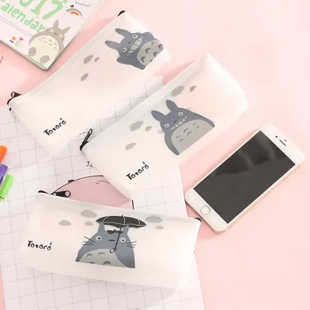 

1 PC Cute Totoro Jelly Glue Bag Cosmetic Bag Pencil Cases Pen Bag Box Pouch Zipper Coin Purse Card Holder Wallet Storage Bag