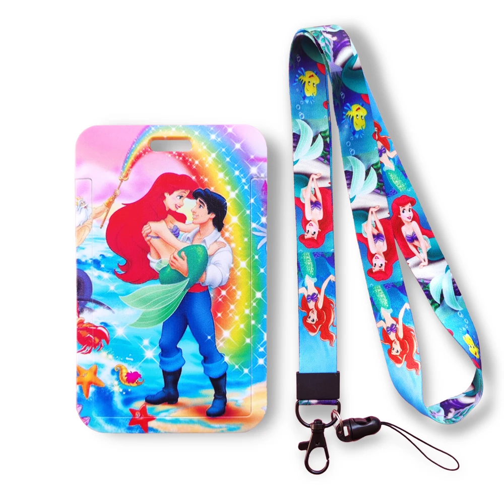 

Disney The Little Mermaid Name Lanyard Credit ID Badge Holder Key Rings Bag Student woman Travel Bank Bus Business Card Cover