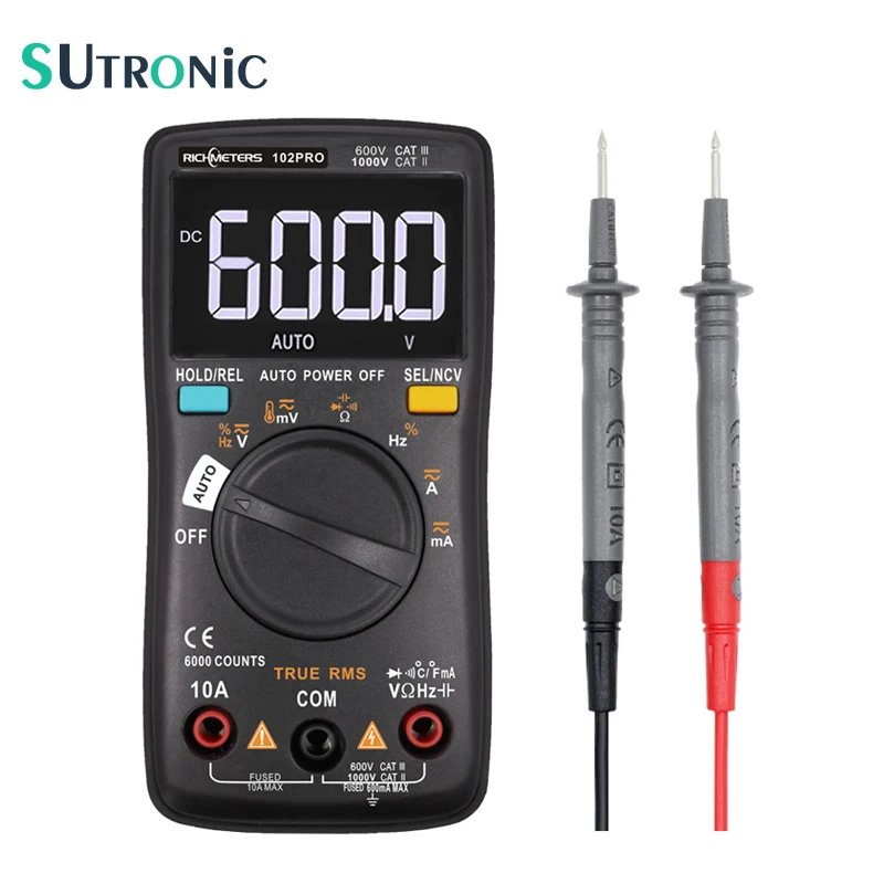 Goede RM102PRO Digitale Multimeter 6000 telt Auto Back light AC DC Voltmeter transistor tester Frequentie Diode Temperatuur