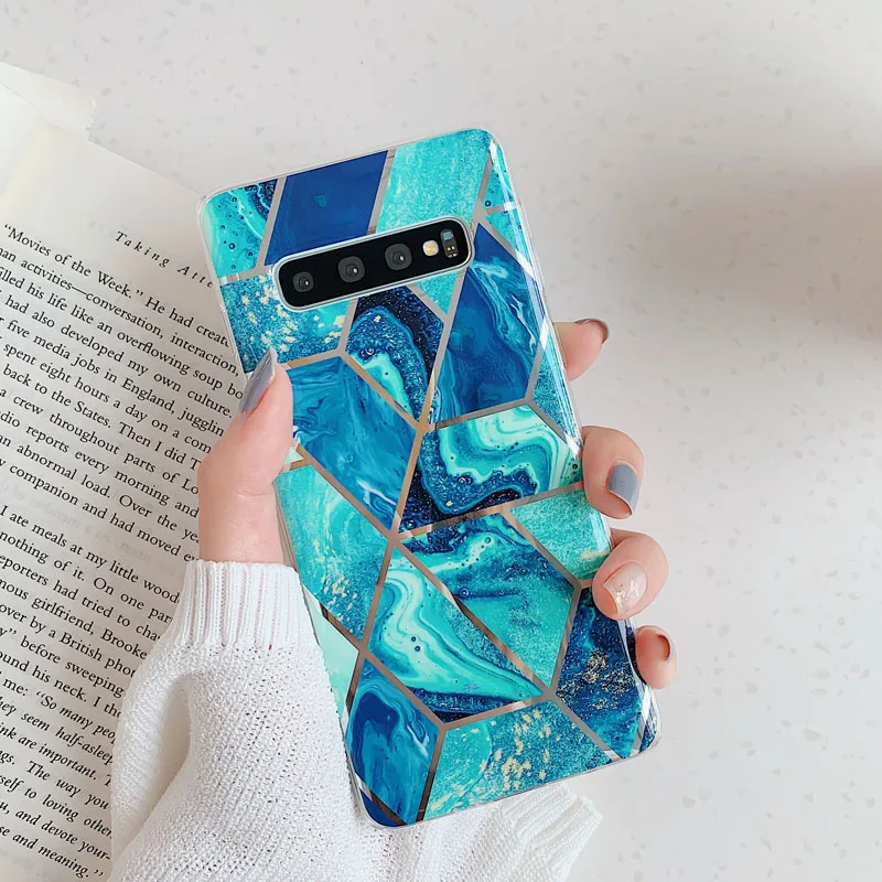 N1986N чехол для телефона samsung Galaxy S10 Plus S10E A50 A70 Note 10 Pro роскошный геометрический мрамор текстура гальванический IMD чехол - Цвет: T3