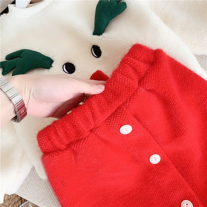 Новинка; одежда для маленьких девочек; зимние модели с рисунком оленя; Маленький модный Удобный бархатный свитер; короткая юбка; комплект из двух предметов