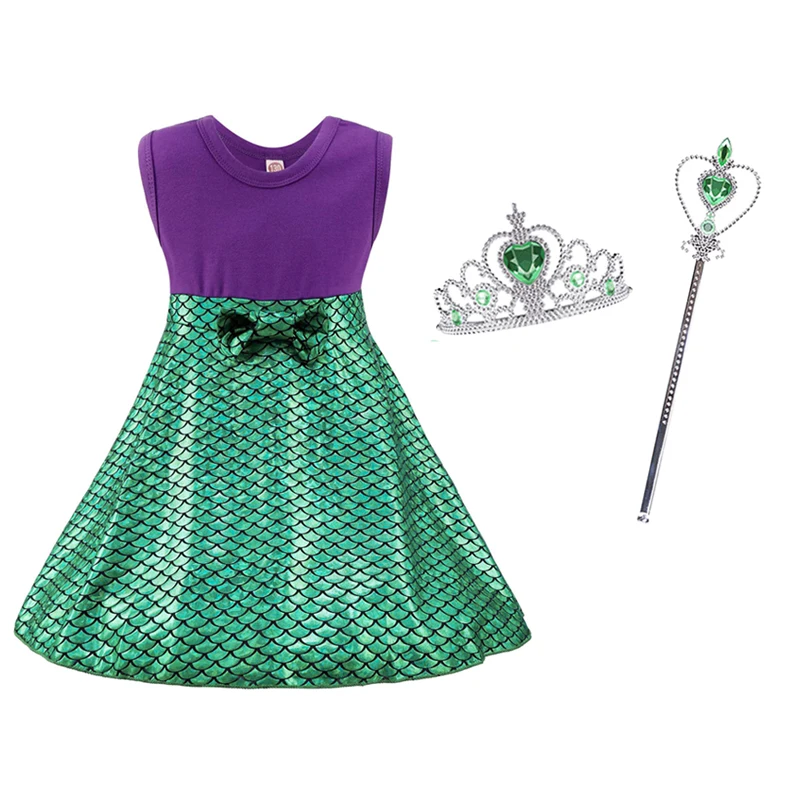 Ariel Dress and Set3 Платье для маленьких девочек; летняя повседневная одежда с принтом «Ариэль Белл», «Минни», «Микки Маус»; детский праздничный костюм и аксессуары для дня рождения - Цвет: Ariel Dress and Set3