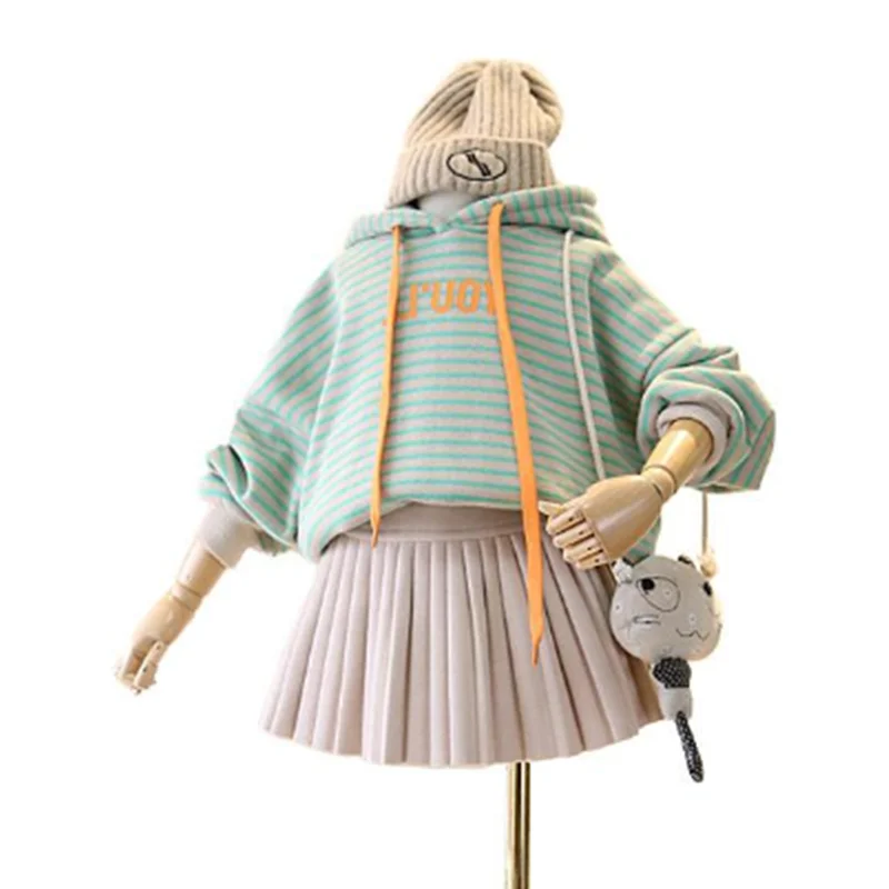

Mihkalev Fashion kids winter sweatshirts for baby girls hoodies sweatshirts and tops Pattern stripe children warm outerwear