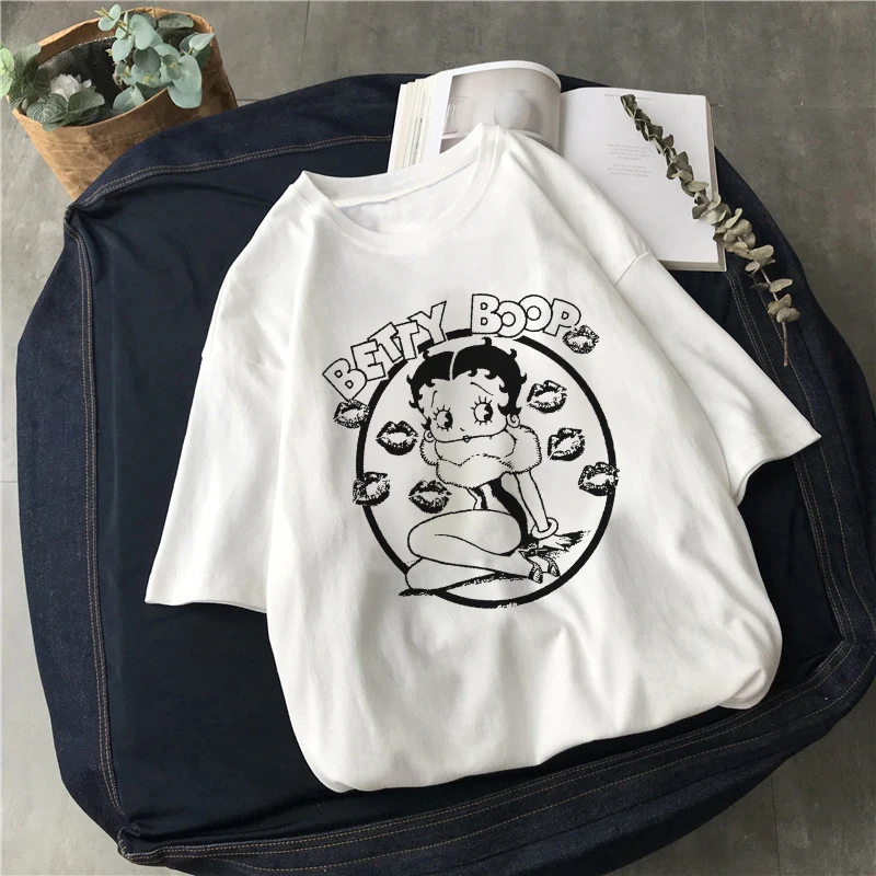 2020 Summer Casual Vogue Female T-shirt Harajuku Funny Betty BOOP Printed Tshirt Vintage Aesthetic T Shirt New White Streetwear