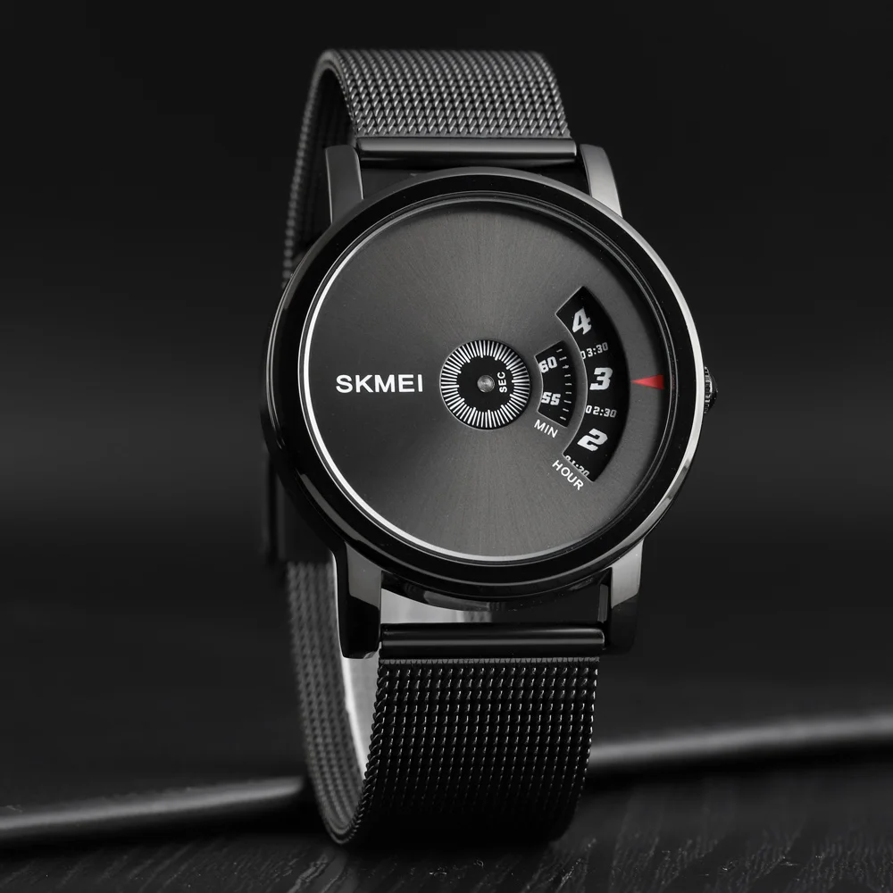 SKMEI Новые Креативные кварцевые мужские часы со стальным сетчатым ремешком