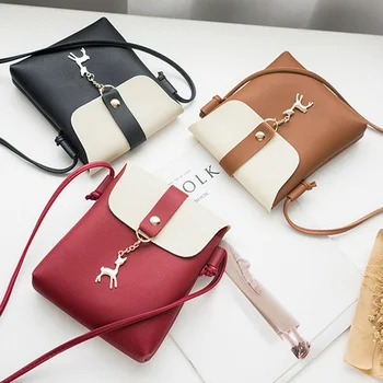 

Women's Shoulder Bag PU Leather Messenger Phone Handbags Purse Satchel Hot Pu Deer Chain Shoulder Bag Woman Messenger Bag