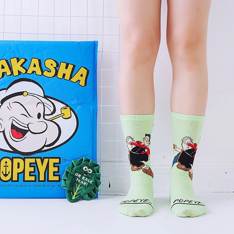 Модные женские новые хлопковые носки с героями мультфильмов harajuku, Классические носки с принтом «Popeye the Sailor Man», забавные, классные, новые носки, женские, счастливые, повседневные носки