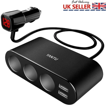 

3 Way Socket 2 USB Port Car Cigarette Lighter Power Adapter Charger Splitter Universal For 12-24V Vehicles Car SUV Autotruck