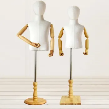

6-8 year children head mannequin body half-style models props,clothing White lince fabric wood Disc base pet wood hand ,1pc D347