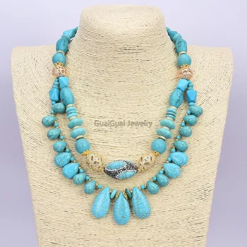 

GuaiGuai Jewelry 18'' 2 Rows Multi Shape Blue Turquoise CZ Necklace