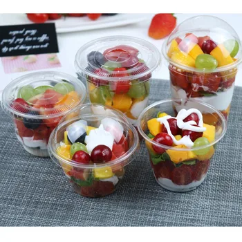 

50pcs 360ml/420ml disposable fruit cup with lid transparent plastic cup yogurt pudding ice cream PET cold drink cup with lid