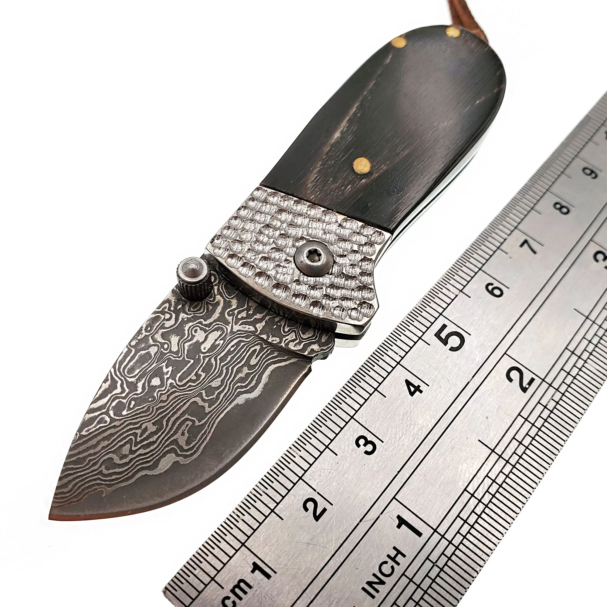 

VG10 Damascus Mini Folding Knife Ox Horn Handle Outdoor Hiking Camping Pocket Knives Portable Hunting Tactical Survival EDC Tool