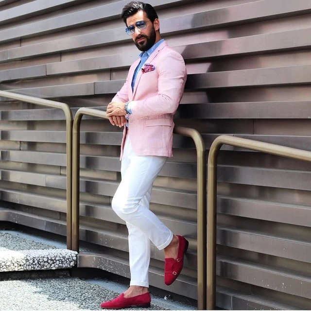 White Pants Pink Coat Wedding Suit Pink Coat Man Pants Suits For