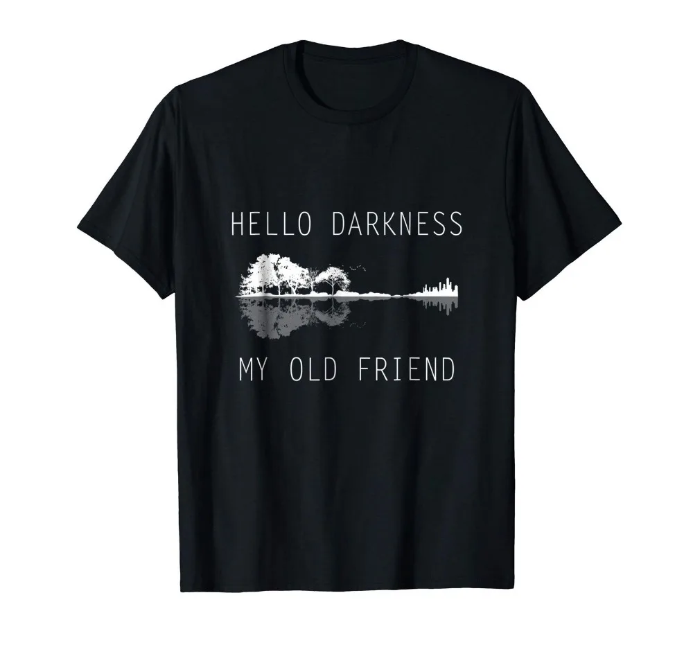 Черная футболка с надписью «Hello Darkness», «My Old Friend», «Guitar», «Lake Shadow», S-5xl, коллекция года, футболки с короткими рукавами в стиле комиксов, скидка
