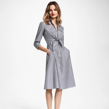 

Spring And Summer New Cotton High Quality Single-Breasted Fake Two-Piece Sleeves Elegant Temperament Print Striped Dress