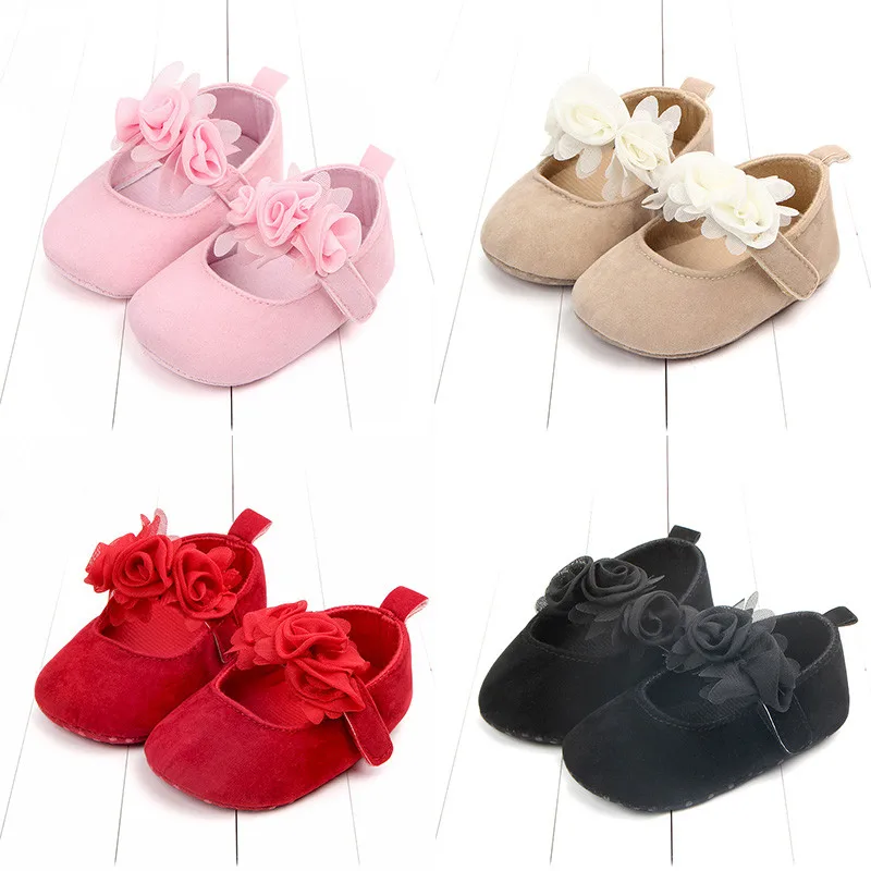 Bébé nouveau-né enfant en bas âge filles berceau chaussures fleurs princesse chaussures semelle souple anti-dérapant bébé chaussures pour 0-18M filles cadeaux de noël