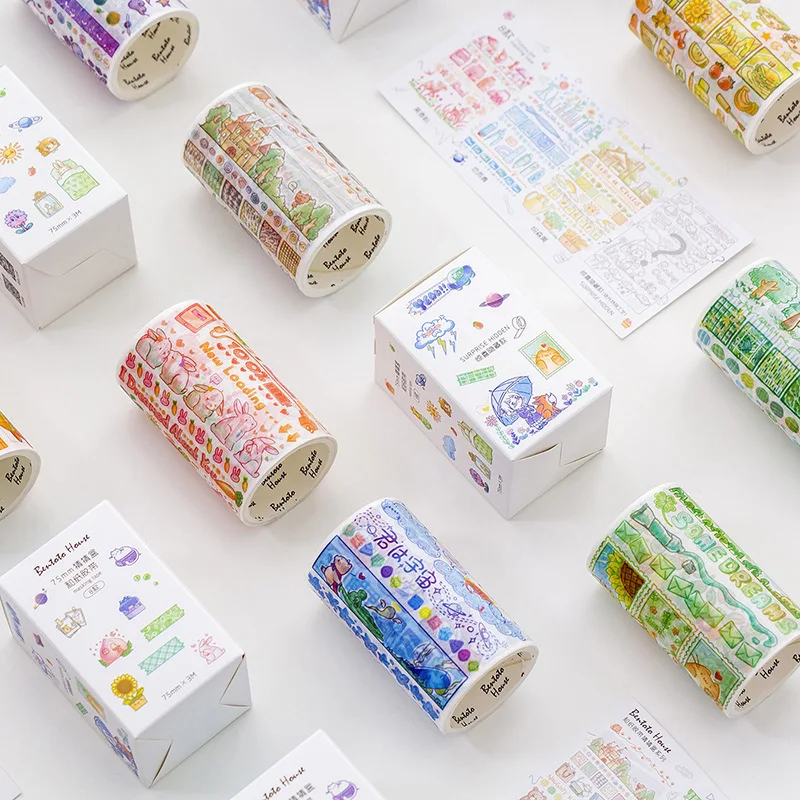 

75mm*3m Washi Tape Diary Scrapbooking Decorative Adhesive Masking Tapes DIY Rainbow Colorful Sticky School Supplies Japanese
