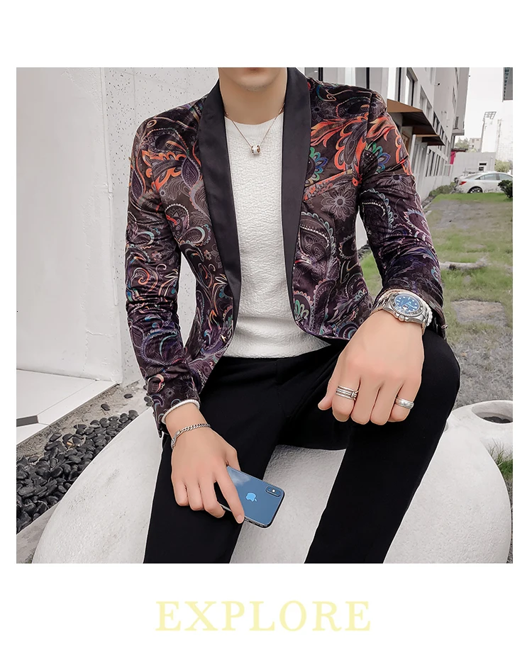 Роскошный Блейзер с узором "пейсли" Hombre мужской маскарадный пиджак Masculino Slim Fit Стильный блейзер для курения вечеринки выпускного вечера свадьбы мужской бархатный костюм 5xl