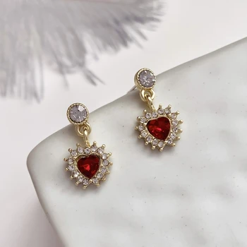

Fairy Red Rhinestone Love Non Pierced Earrings Shiny Daily Hearts Earings Charms
