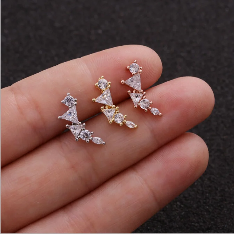 Ear Studs 1 Piece Stainless Steel Ear Piercing Stud Cz Star Butterfly Moon Cartilage Helix Conch Screw Back Earring For Woman Piercing Jewelry Body Piercing Earrings Ear Piercing Jewelry Metal Jewelry Body Jewelry