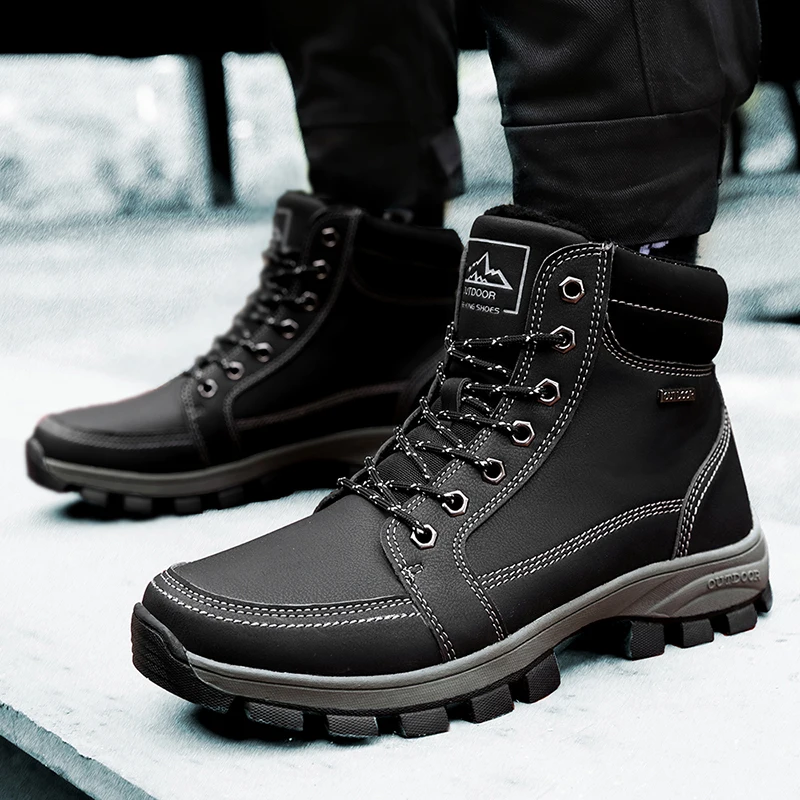 

2019 Quality Men's Boots Leather Comfortable Snow Boots Outdoor Work Boots Men's Designer Brand Warm Ankle Snow Boots Winter
