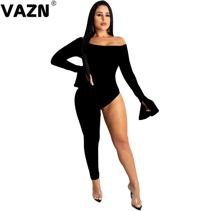 VAZN YY5122 Новое Поступление Необычные Сексуальные Клубные открытые модные черные цельные штаны с длинным рукавом обтягивающие женские узкие комбинезоны