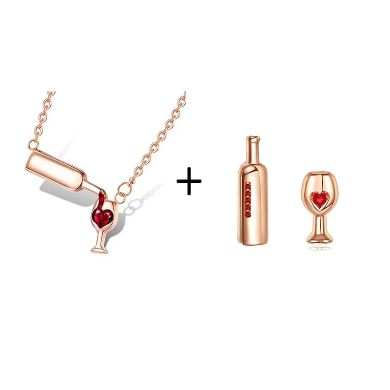 Ожерелье с кулоном и серьги-гвоздики для женщин Love Wine, Модный ювелирный набор с кубическим цирконием, уникальный дизайн, ювелирные изделия, подарки