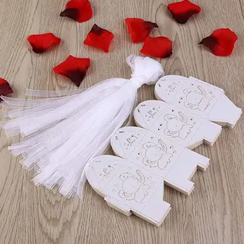 

50pcs Hollow Out Blue Elephant Pattern Candy Boxes Gift Bags Baby Shower Party 72XF