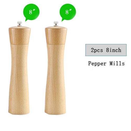 2pc 8inch Кухонная мельница для перца из цельного дерева, ручная мельница для соли и перца с керамическим шлифовальным перцем, приправа для специй, барбекю, мельницы для соли и перца - Цвет: 2pc 8inch