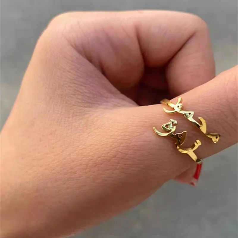 

Custom Arabic Name Rings for Women Personalized Double Names Stainless Steel Gold Ring Couples Birthday Jewelry Gifts anillos