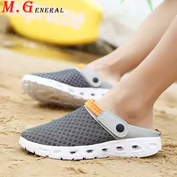 

Casual Slippers Men Hole Summer Shoes Slip-on Lazy Men's Sandals Couple Croc Clogs Beach Slides Air Mesh Garden Shoes 2020 C73