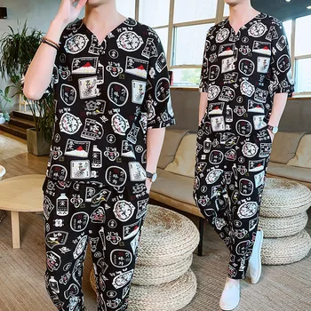 

2 Piece Set Men Moda Hombre Tracksuit Men Set Chinese Style Summer Sweatsuit Men Short Set Jogginganzug Herren Contrast Mens Set