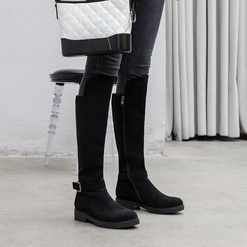 

Large Size Thigh Boot Women's over-the-Knee Boots Flat Elasticity Boots Slimming 2019 New Style Knee-High Boots Winter Semi-high