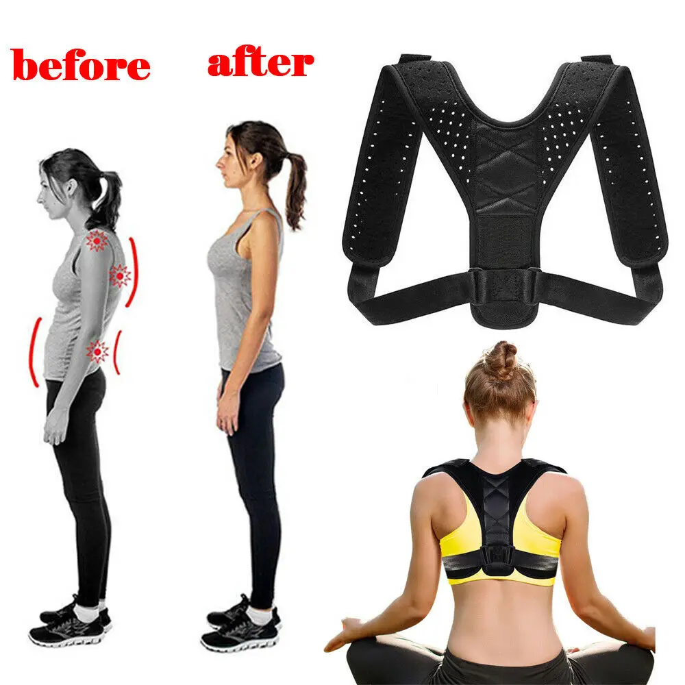 Adjustable Back Posture Corrector Clavicle Spine Back Shoulder Lumbar Posture Correction Brace Support Belt Mens Womens afbeelding
