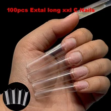 100/400pcs Extra Long Straight Square Tips XXL C Curve Half Cover False Nails French Acrylic Salon Art Gel UV Fake Nails Tips