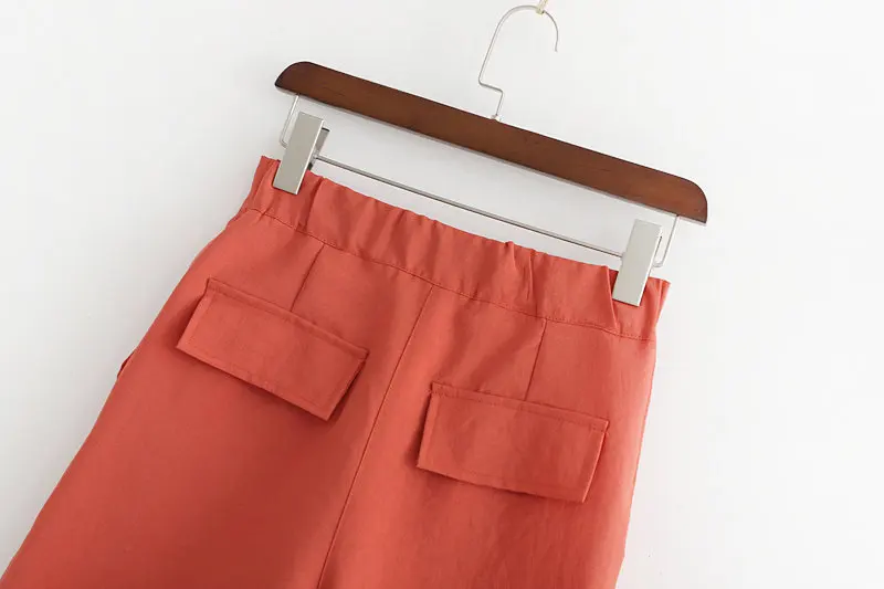 Шорты женские летние 2019 эластичные шорты с высокой талией Элегантные прямые шорты с карманами винтажные красные байкерские шорты в