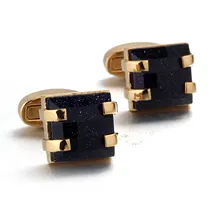 高級黒ゴールドストーンカフス高品質のためのスクエアゴールド石カフスメンズシャツカフス Relojes Gemelos(China)