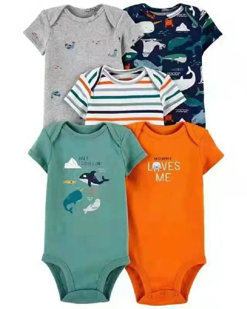 Baby Summer Clothes Newborn Boy Girl Cartoon Animal O-neck Short Sleeve Rompoer Babies Costume Unisex 2022 New Born 5pcs Set Baby Bodysuits expensive Baby Rompers