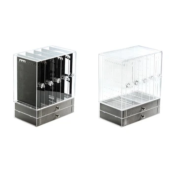 

NEW-New 5 Doors Acrylic Jewelry Organizer Box for Necklace Display Storage Case Earrings Bracelet Hanger Decoration Girls Gift W