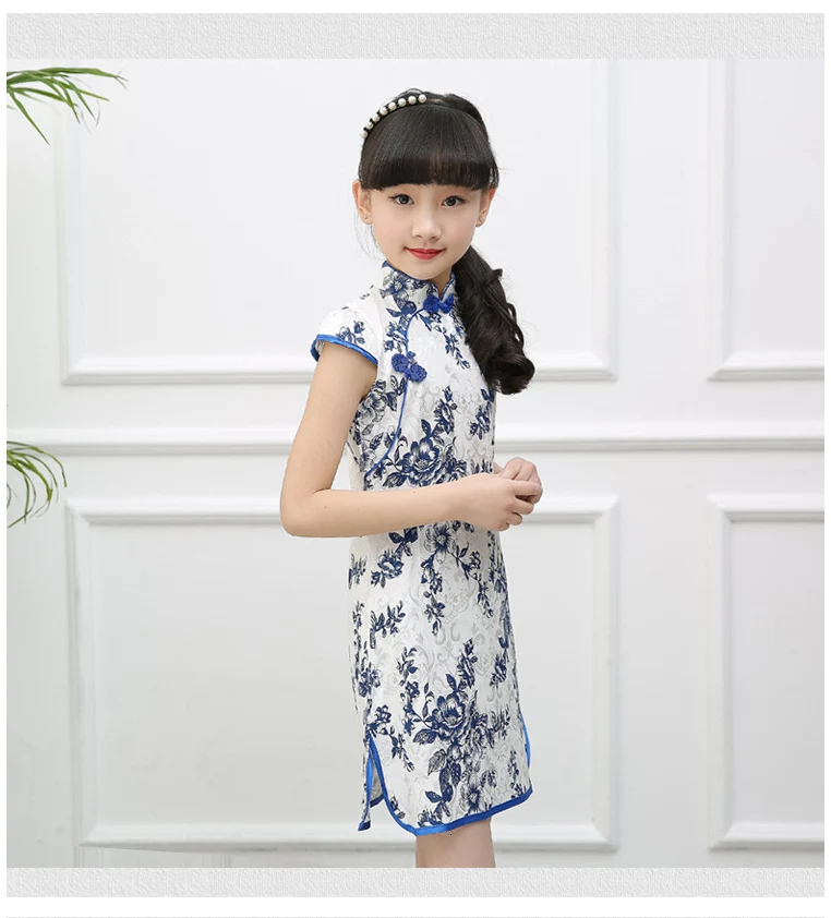 Элегантное платье Ципао для девочек, Vestidos Cheongsam, детская одежда, винтажная детская одежда с цветочным принтом, летние платья для маленьких