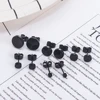 Fashion Women Men Black Round Stainless Steel Simple Ear Studs Earrings 5 Size Punk Earring Jewelry ► Photo 2/6