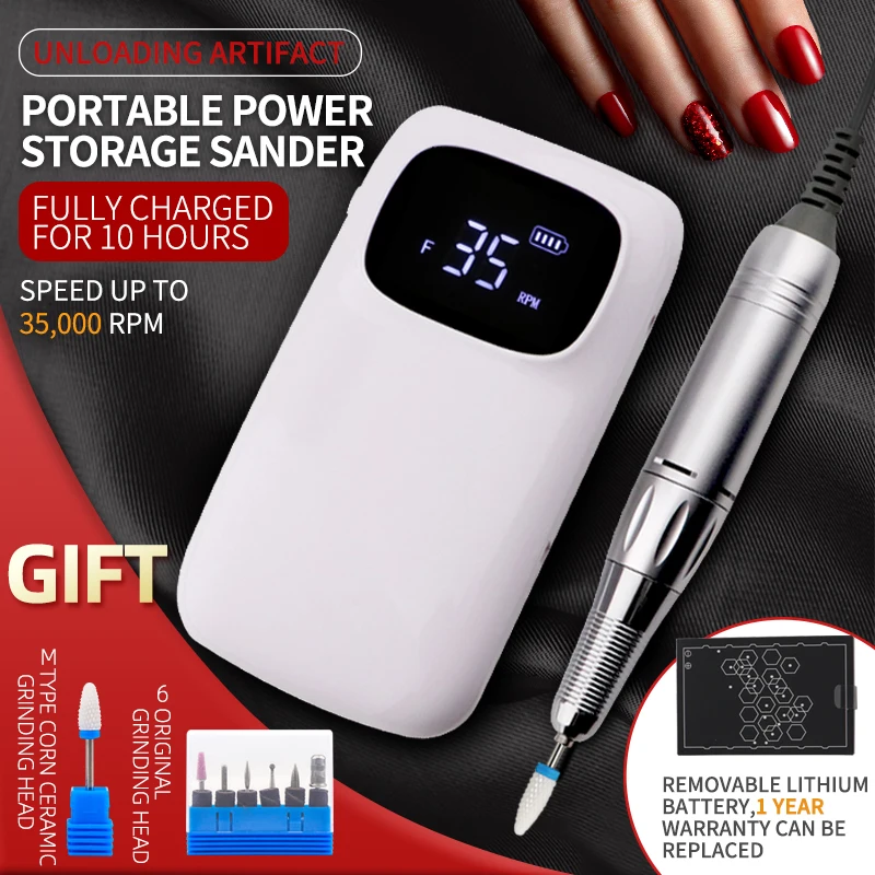 

25W Rechargeable 35000RPM Portable Electric Nail Drill Set Cordless Handpiece File Removal Battery for Easy Replacement Wireless