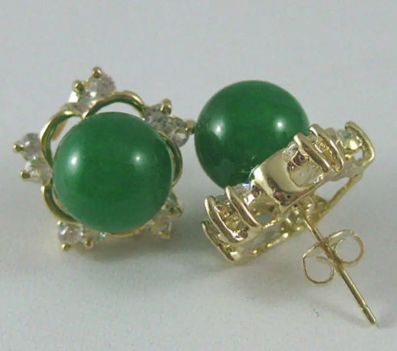 

3 colors lady's charming light green /black natural jade 18KGP stud earring