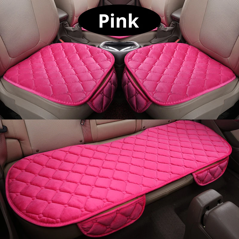 pink Зимний теплый чехол для сиденья автомобиля, Бархатная подушка для сиденья, универсальная Передняя Задняя задняя подушка для стула, подушка для сиденья для внедорожника, автомобильный протектор для сиденья - Название цвета: pink