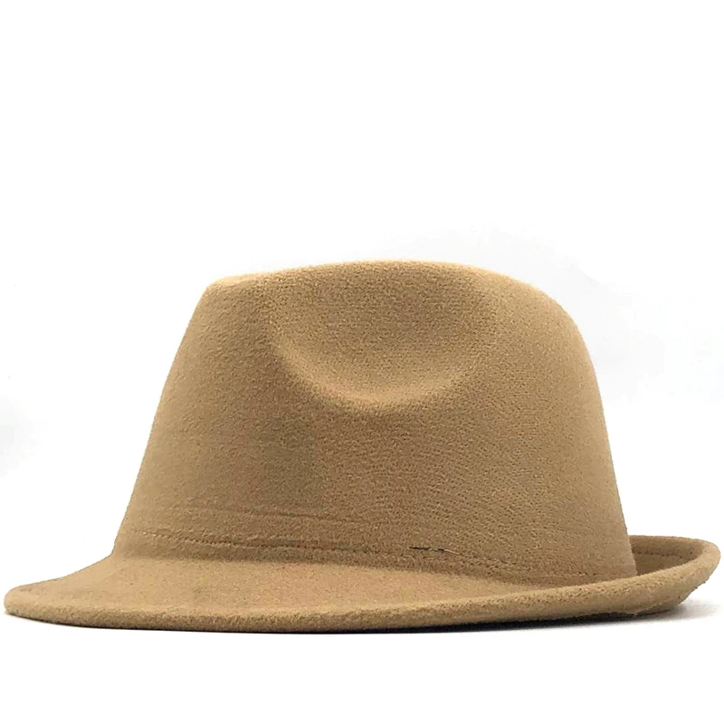 Simple white Wool felt Hat Cowboy Jazz Cap Trend Trilby Fedoras hat Panama cap chapeau band for Men Women 56-58CM mens trilby hats Fedoras