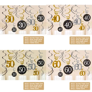 

30/40/50/60 Year Olds Single Party Decorations Spiral Ornaments Happy Birthday Gold Confetti Balloons Party Decorations Adult