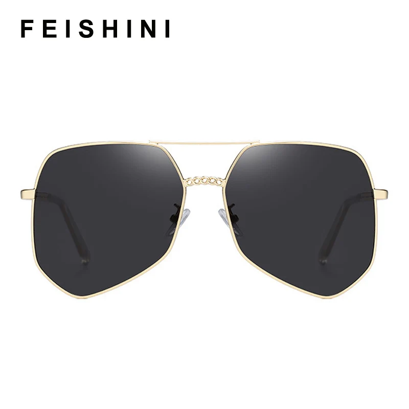 

Feishini Metal Chain Frame Designer Pilot Sunglasses For Men Luxury Brand Fashion Hip Hop Sun Glasses Women Stylish Shades
