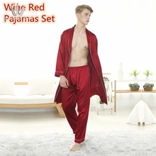 SAMWESTART Men's Stain Silk Pajamas Robe Sets Winter Long Sleeve Top Pants Nightwear Loungewear Home Leisure Men's Pajamas