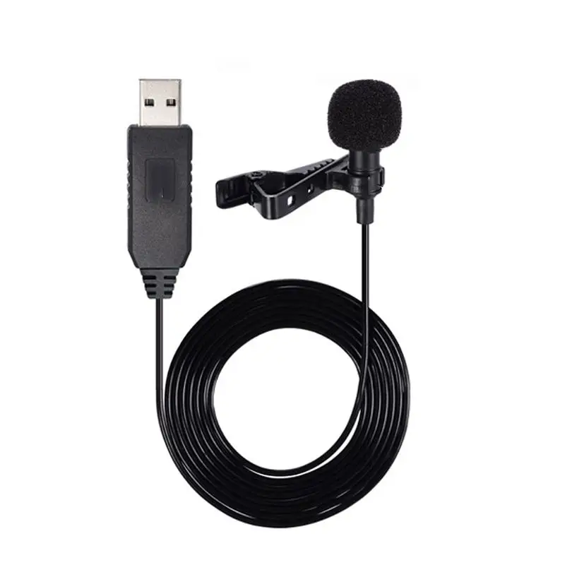 Черный USB микрофон Мини Стерео конденсаторный клип на лацкане микрофон для ПК компьютера - Цвет: Черный