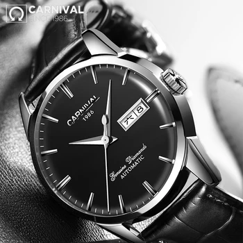 

Qualität KARNEVAL Uhren Männer Top Luxus Marke Automatische Mechanische Uhr Sapphire Wasserdichte Uhren Leder Männlichen Armband